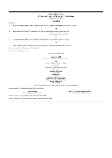 Miniature Kamada
 20-F Rapport annuel 2017