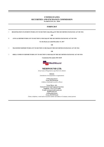 Thumbnail MediWound 20-F Annual Report 2017