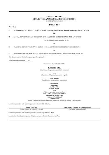 Miniature Kamada
 20-F Rapport annuel 2018