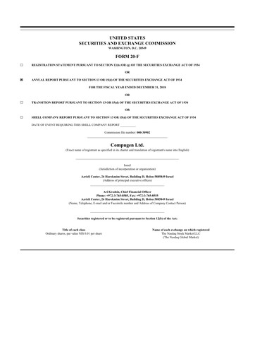 Thumbnail Compugen 20-F Annual Report 2018