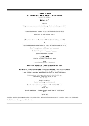 Thumbnail Camtek 20-F Annual Report 2018