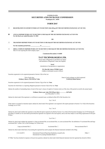 Vorschaubild TAT Technologies 20-F Jahresbericht 2018