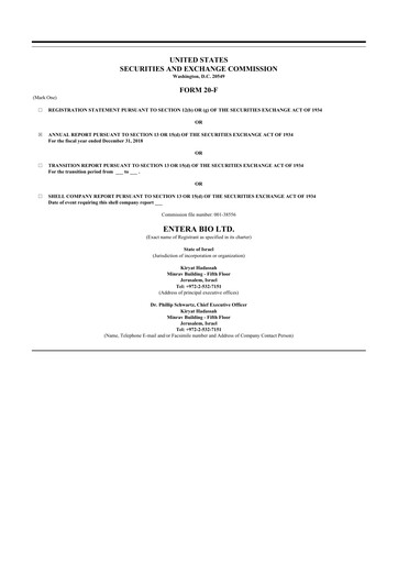 Vorschaubild Entera Bio 20-F Jahresbericht 2018