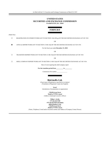 Vorschaubild BioLineRx 20-F Jahresbericht 2018