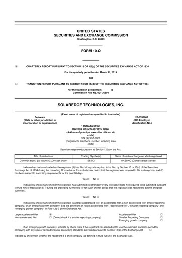 Miniature SolarEdge 10-Q Rapport trimestriel 2019 