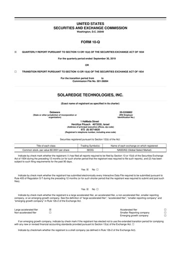 Miniature SolarEdge 10-Q Rapport trimestriel 2019 