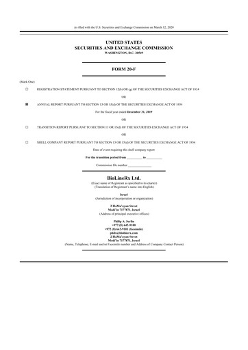 Vorschaubild BioLineRx 20-F Jahresbericht 2019