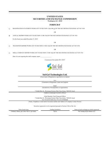 Miniature Sol-Gel Technologies 20-F Rapport annuel 2019