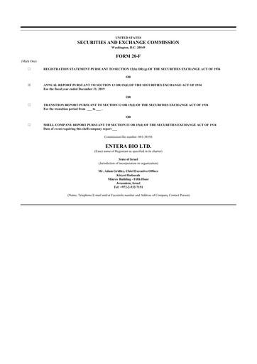 Vorschaubild Entera Bio 20-F Jahresbericht 2019