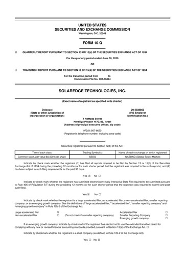 Miniature SolarEdge 10-Q Rapport trimestriel 2020 