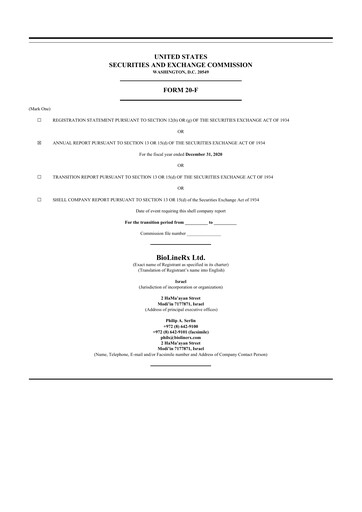 Vorschaubild BioLineRx 20-F Jahresbericht 2020