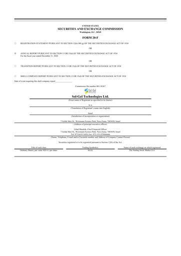 Miniature Sol-Gel Technologies 20-F Rapport annuel 2020