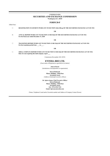 Vorschaubild Entera Bio 20-F Jahresbericht 2020