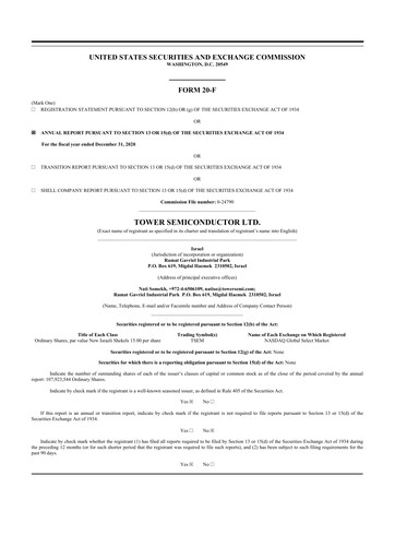 Thumbnail Tower Semiconductor 20-F Annual Report 2020