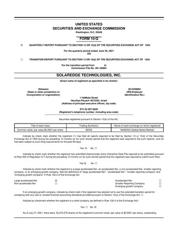 Miniature SolarEdge 10-Q Rapport trimestriel 2021 