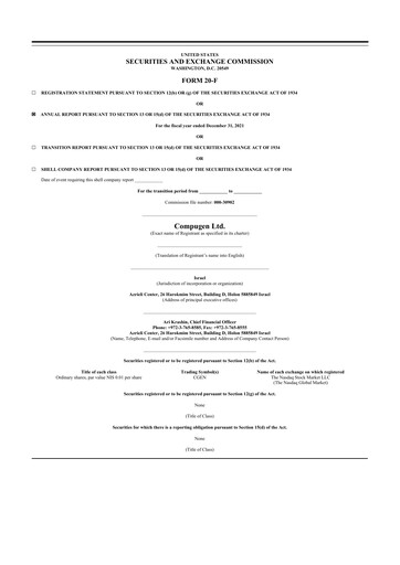 Thumbnail Compugen 20-F Annual Report 2021