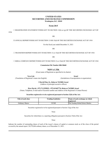 Thumbnail Nova Ltd.
 20-F Annual Report 2021