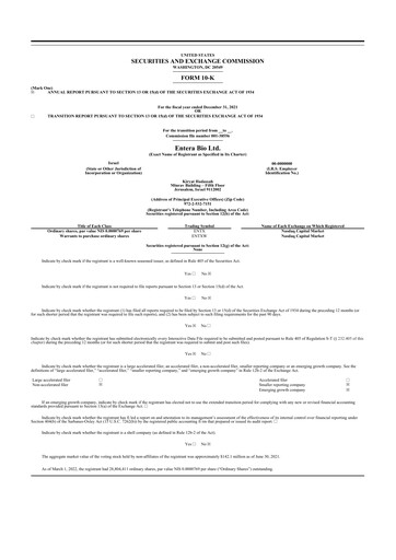 Vorschaubild Entera Bio 10-K Jahresbericht 2021