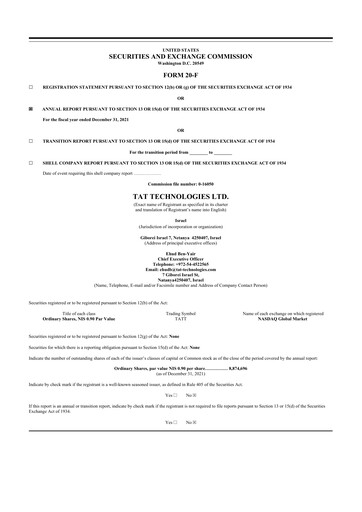 Vorschaubild TAT Technologies 20-F Jahresbericht 2021