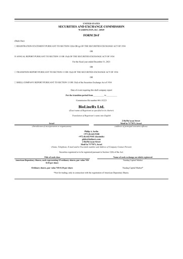 Vorschaubild BioLineRx 20-F Jahresbericht 2021