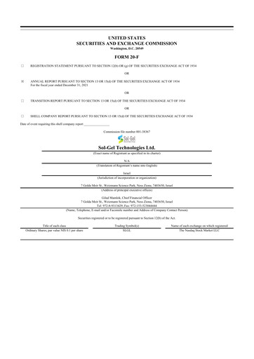 Miniature Sol-Gel Technologies 20-F Rapport annuel 2021