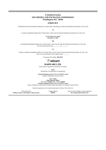 Thumbnail Radware 20-F Annual Report 2021