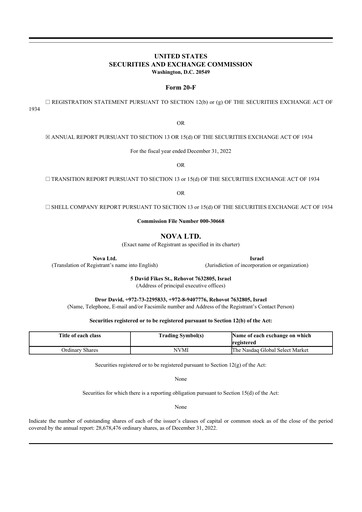 Thumbnail Nova Ltd.
 20-F Annual Report 2022