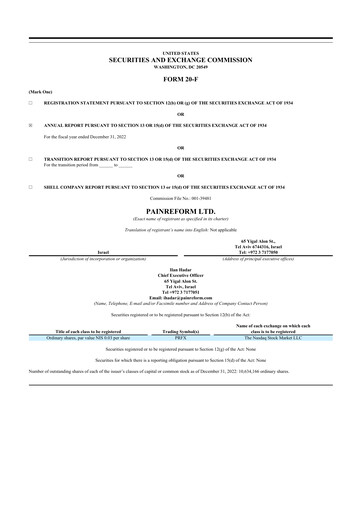 Vorschaubild PainReform 20-F Jahresbericht 2022