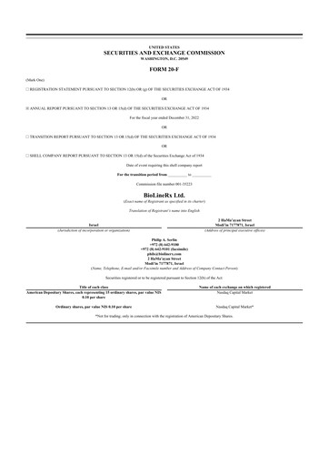 Vorschaubild BioLineRx 20-F Jahresbericht 2022