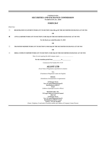 Thumbnail Allot 20-F Annual Report 2022