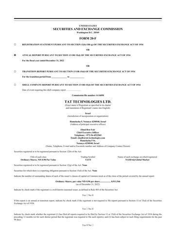 Vorschaubild TAT Technologies 20-F Jahresbericht 2022