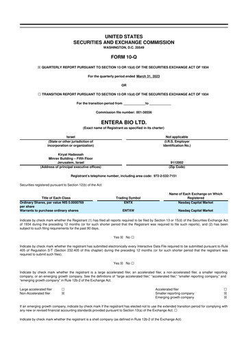 Vorschaubild Entera Bio 10-Q Quartalsbericht  