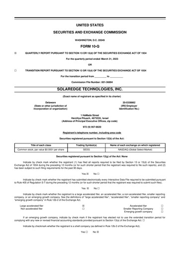 Miniature SolarEdge 10-Q Rapport trimestriel 2023 