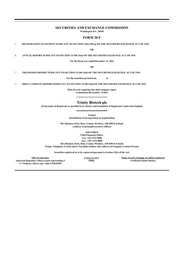 Thumbnail Trinity Biotech
 20-F Annual Report 2022