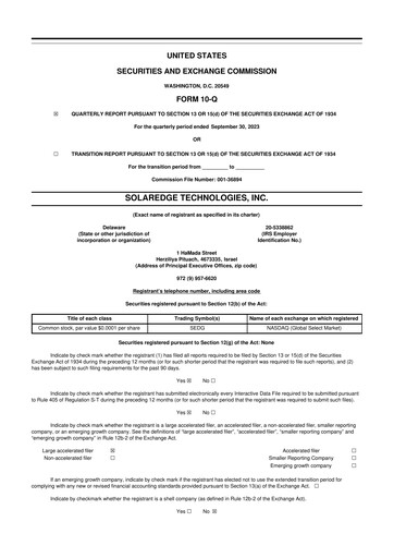 Miniature SolarEdge 10-Q Rapport trimestriel 2023 