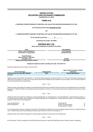 Vorschaubild Entera Bio 10-Q Quartalsbericht  