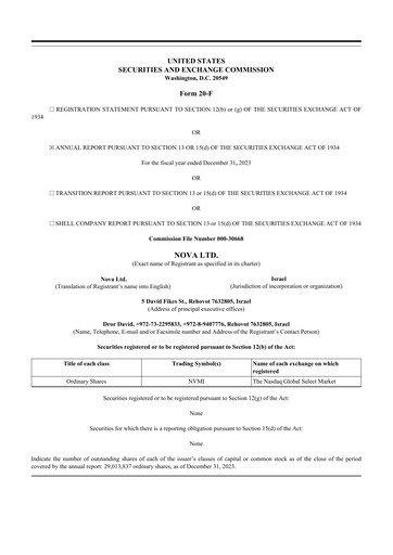 Thumbnail Nova Ltd.
 20-F Annual Report 2023