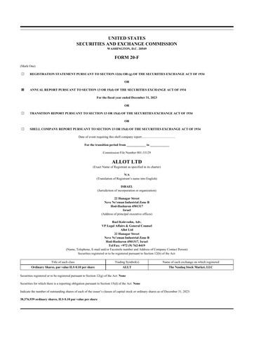 Thumbnail Allot 20-F Annual Report 2023