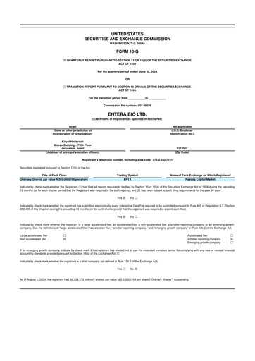 Vorschaubild Entera Bio 10-Q Quartalsbericht  