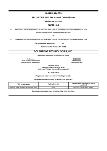 Miniature SolarEdge 10-Q Rapport trimestriel 2024 