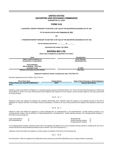 Vorschaubild Entera Bio 10-Q Quartalsbericht  