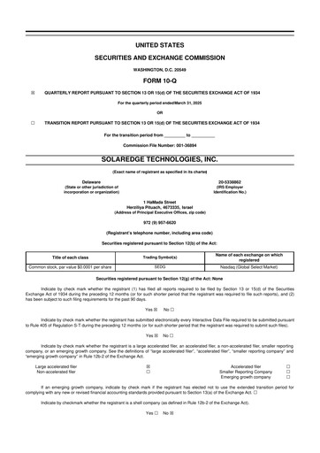 Miniature SolarEdge 10-Q Rapport trimestriel 2025 