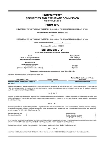 Vorschaubild Entera Bio 10-Q Quartalsbericht  