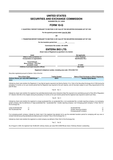 Vorschaubild Entera Bio 10-Q Quartalsbericht  