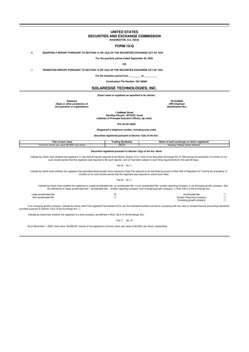 Miniature SolarEdge 10-Q Rapport trimestriel 2025 