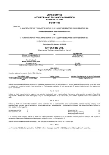 Vorschaubild Entera Bio 10-Q Quartalsbericht  