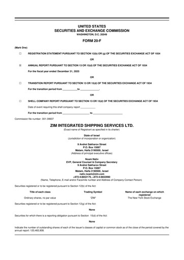 Thumbnail ZIM Integrated Shipping Services 20-F Annual Report 2025