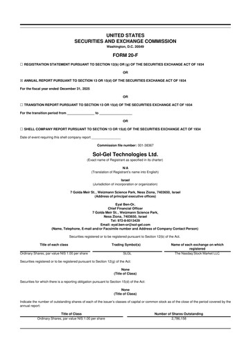 Miniature Sol-Gel Technologies 20-F Rapport annuel 2025