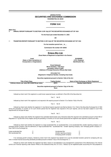 Thumbnail Entera Bio 10-K Annual Report 