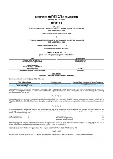 Miniature Entera Bio 10-Q Rapport trimestriel 2026 